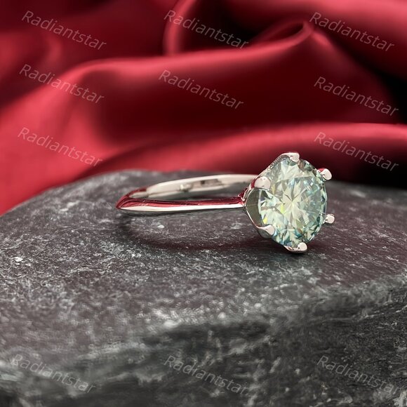 NEW Certified 3 ct. t.w. Blue Green Moissanite Solitaire 6 Prong Ring - Picture 5 of 8